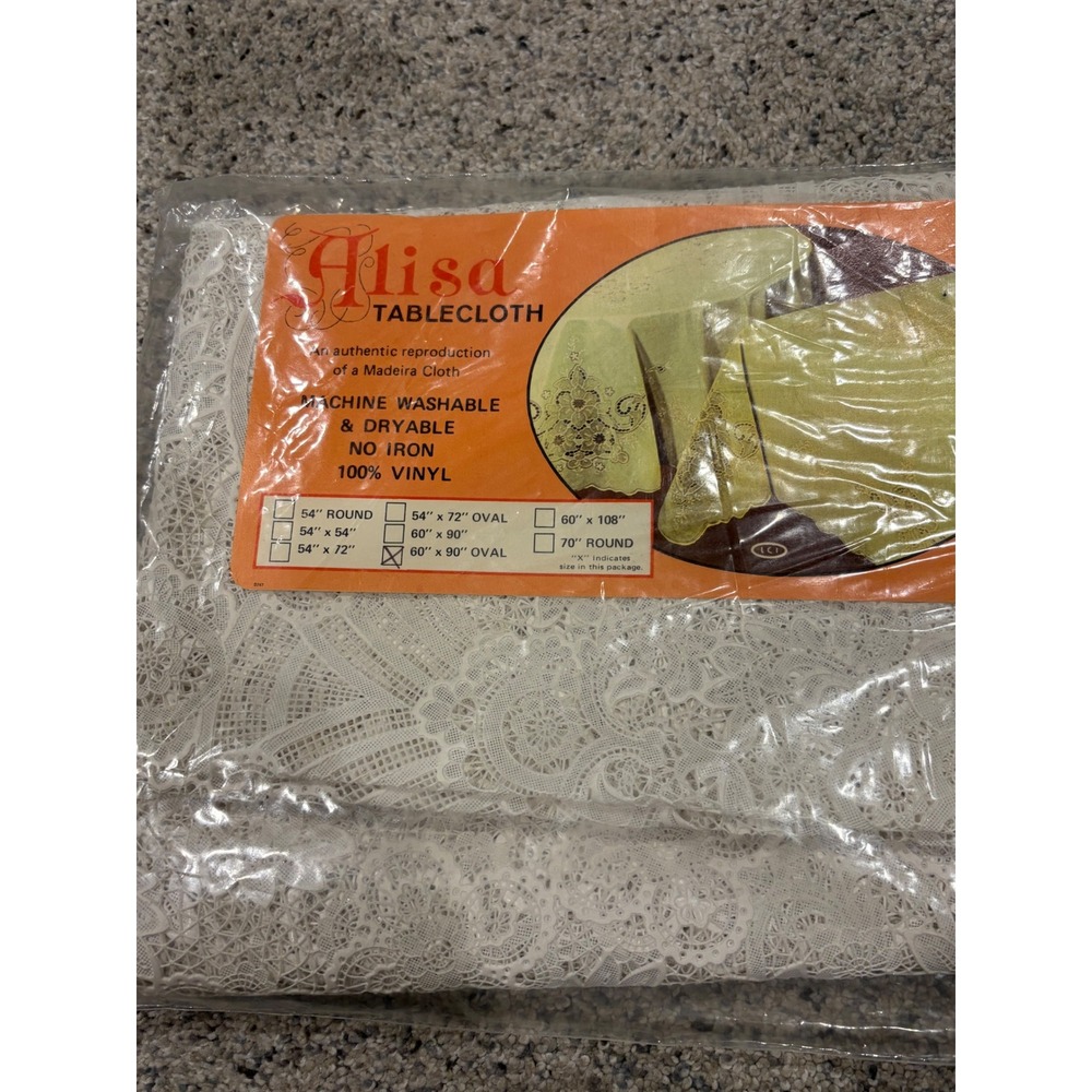 Alisa Tablecloth White Vinyl Lace Madeira Reproduction 60x90 Oval NIP